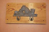 Cowgirl Backpack Coat Hook Rack Wall Mounted, Handmade in USA, Cast Iron, Reclaimed 100 Year Old Wood, The Country Hookers, CH-15
