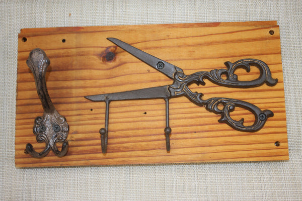 Old Fashion Cast Iron Scissors Wall Hook Set, Handmade in USA,reclaimed Wood, The Country Hookers, CH-27