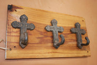 Spanish Mission Bath Towel Hooks Rack, Handmade in USA, Cast Iron, Reclaimed 100 Year Old Wood, The Country Hookers, CH-9