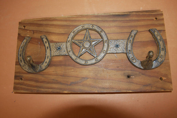 Rustic Lone Star Bath Towel Wall Hook Rack, Handmade in USA, Cast Iron, Reclaimed 100 Year Old Wood, The Country Hookers, CH-11