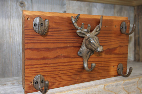 Rustic Deer Hunter Hallway Wall Hook Rack Coats Hats and Keys,Handmade in USA, 100 Year Old Wood, The Country Hookers, CH-18
