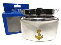 Vintage Boat Ship Chrome Wall Ashtray with Gold Anchor, Portable with Wall Hook, Hand Polished, Original Box, Japan, Never Used NOS