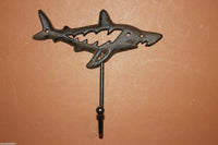 Shark Wall Hook for coats hats backpacks leashes and more, Rustic Cast Iron 6 inches tall, generous hook opening, Free Ship, N-37