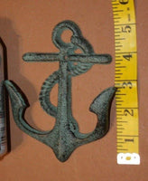 Antiqued Look Cast Iron Anchor Wall Hooks, Anchor Towel Hooks. Anchor Coat Hat Hooks, Bronze Look, 5 3/4&quot; high, BL-65