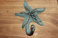 Nautical Beach House Bathroom Decor Starfish Towel hooks, Bronze Look Cast Iron, 4 1/4 inch each, N-24