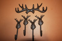 5) Unique  Deer Hunter Decor Gift, Wall Mounted Antler Deer Head Cast Iron Wall Hooks, Sportsman Deer Hunter Home Decor