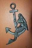 Antiqued Look Mermaid Wall Hook, Aqua Cast Iron 8 3/4 inches tall, N-50