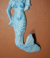 Coastal Aqua Mermaid Wall Hooks Cast Iron, 6 inches, N-22