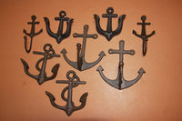 8) Vintage Look Anchor Wall Hook Collection, Rustic Brown Cast Iron, Shipping Included