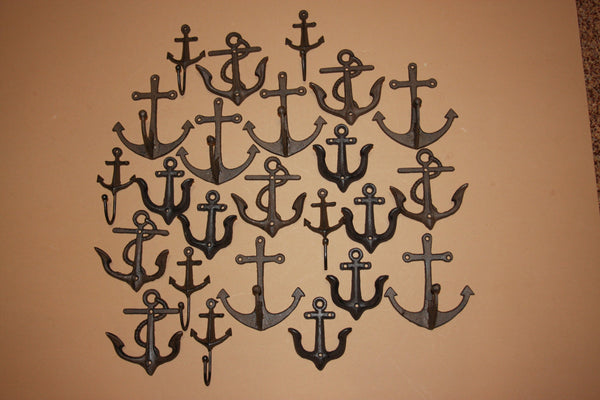 20)  Deluxe Collection Vintage Look Anchor Wall Hooks, Rustic Brown Cast Iron, Shipping Included