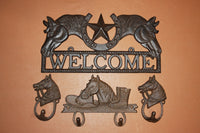 Stable Welcome Plaque Set, Horse Equestrian Horsehead Western Star, Cast Iron, Western Skies