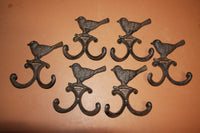 6) Wild Bird Wall Hooks Vintage Look Cast Iron, 5 1/2 inch H-97