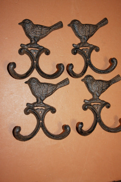 4) Wild Bird Wall Hooks Vintage Look Cast Iron, 5 1/2 inch H-97