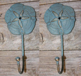 Sand Dollar Wall Hooks Antiqued Look Cast Iron 6 3/4 inch tall each, H-88
