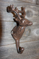 Large Wall Mounted Deer Head Wall Hook, Cast Iron 8 inches tall, W-41