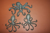3) Octopus Lovers Home Decor Bronze Look Octopus Wall Hooks, Solid Cast Iron, Use for keys jewelry scarves... Octi Oodles