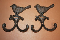 2) Wild Bird Wall Hooks Vintage Look Cast Iron, 5 1/2 inch H-97