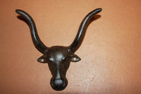 Large Longhorn Coat Wall Hook Cast Iron 6 1/4 inch ~ H-99