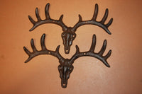 2) Southwestern Deer Skull Wall Mounted Hook Rack, 10 inch wide Cast Iron,  Cheyenne, H-100