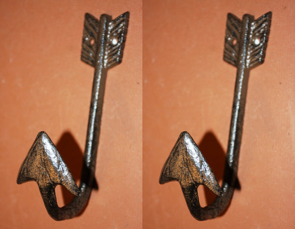 2) Vintage Look Arrow Wall Hooks, Rustic Cast Iron ~ 6 inches tall, Shipping Included, W-69