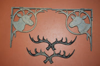 4) Deer Hunter Home Decor, Bronze Look shelf brackets / coat hat key wall hooks set, solid cast iron