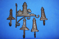 5) Cape Cod Lighthouse Plant Hanger / Patio Garden Wall Hooks, Vintage look cast iron, Collectible set of 5 pieces