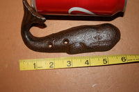 Rustic Coastal Living Home Decor Whale Coat Hook Cast Iron 5 3/4&quot; wide ~ H-102