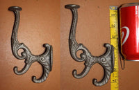 Vintage Look Fancy Wall Hooks, Triple Hook Design,  6 1/2&quot; tall, Unfinished Cast Iron Volume Priced ~ H-11