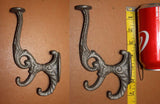 Triple Hook Wall Hooks Use For Coat Hat and Scarf or purse at the same time,  6 1/2&quot; tall, Unfinished Cast Iron Volume Priced ~ H-11