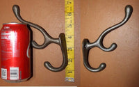 Early Americana Triple Hook Wall Hooks Cast Iron 6 3/4&quot; high, Volume Priced ~  H-15