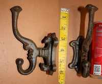 2) Victorian Coat & Hat Wall Hooks Top and Bottom Hooks Vintage Look Cast Iron 5 3/4&quot; tall. ~  H-17