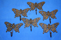 6) Butterfly Garden Decor Cast Iron Wall Hooks, 4 1/4&quot; tall, H-30B