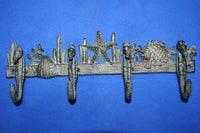 Antique-look Seahorse Wall Hooks Bar, Bronze-look Seahorse Sea life Starfish Design, Cast Iron, 11 1/4&quot; long, Volume Priced, H-32