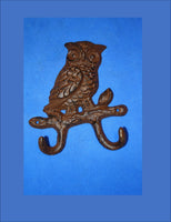 Owl Collector Gift Cast Iron Wall Hooks, 7 3/8 inch Entryway Mudroom Coat Hat Hooks ~ Volume Priced H-56