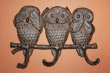 Hear No Evil, Speak No Evil, See No evil, Owl garden wall hook, cast iron 9 inches wide, volume priced, H-13