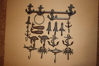 19) Rustic Beach House Christmas Gift Cast Iron Bathroom Hardware Accessories,  Set of 19 In The Sea