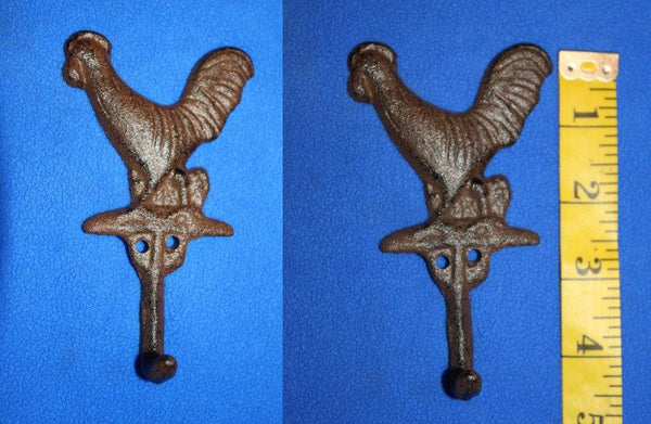 Homestead Chicken Coop Decor Rooster Cast Iron Wall Hooks, 4 1/2&quot; high, Volume Priced, H-23