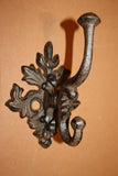 Vintage Style Elegant Coat & Hat Double Wall Hooks Ornate Cast Iron 6 inch high, Volume Priced ~  H-14