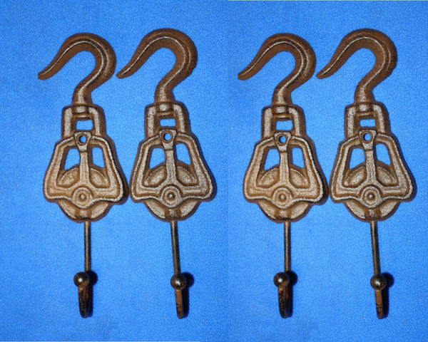 Gift for Dad Vintage-look cast iron pulley wall hooks 7 1/4 inch Mancave Garage Workshop Wall Decor, Volume priced ~ H-72