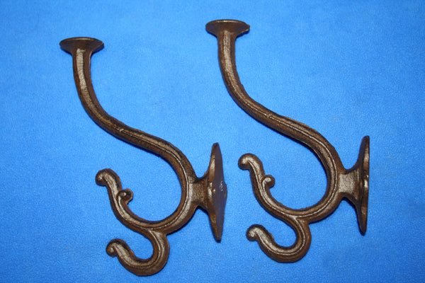 Early Americana Wall Hooks Cast Iron Triple Hook Design, 6 3/4 inch Entryway Mudroom Coat Hat Hooks, Volume Priced ~ H-60