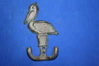 Gulf Coast Beach house Pelican Decor, Bronze-look Cast Iron Wall Hooks, 5 1/2 inch Volume priced ~ H-46