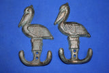 Gulf Coast Beach house Pelican Decor, Bronze-look Cast Iron Wall Hooks, 5 1/2 inch Volume priced ~ H-46