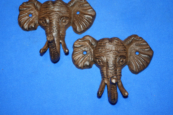 2) Savanna Bathroom Decor Elephant Bath Towel Hooks Cast Iron,  5 inch Set of 2,  H-40
