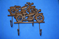 2) Gift for Dad Vintage-look Motorcycle Decor, Cast Iron Wall Hooks, 8&quot; wide, Set of 2, H-41