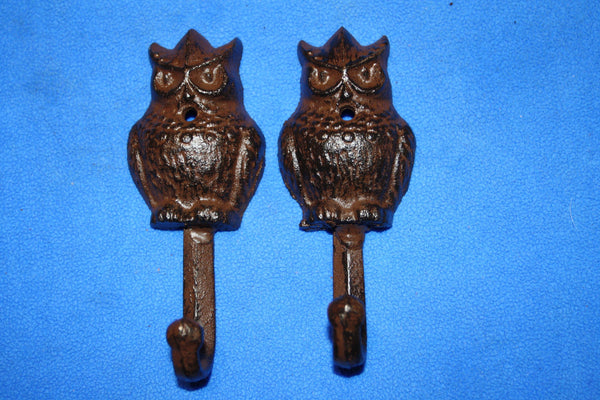 2) Owl Wall Hooks, Cast Iron ~ 5&quot; tall, Set of 2, H-43