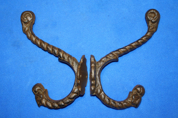 2) Vintage-look Victorian Bath Towel Wall Hooks,  ~ Cast Iron, 6 3/4&quot; tall, Set of 2 ~ H-44