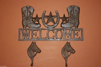 3, pcs, Cowboy Boots Welcome Sign, Horsehead, Wall Hooks, Bathroom decor, Cast Iron Decor, Country Western, Welcome Decor, Front entrance