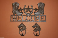 3, pcs, Cowboy Boots Welcome Sign, 2 Looped, Horsehead hat, Wall Hooks, husband gift, Country Western, Welcome Decor, Front entrance