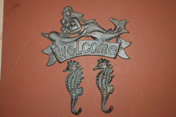 3, pcs,Mermaid and Seahorses, Welcome sign, wall hooks, mermaids, sea horses, Christmas gift, mermaid decor, seahorses BL-40 & 36~