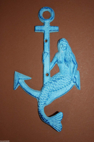 3) pcs, Mermaid and Anchor, Wall Hook,Aqua, Blue, nautical decor, home decor, mermaids, anchors, ocean decor, wall hook cast iron~